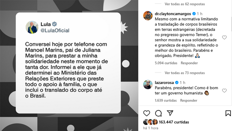 Lula fala compai de Juliana