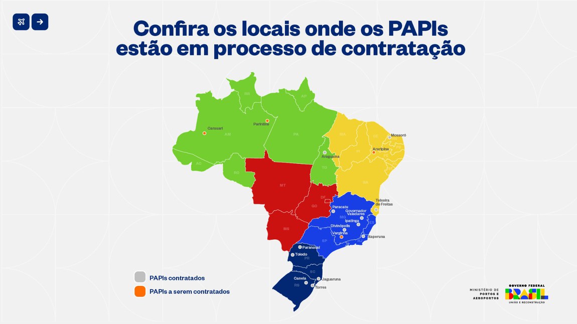 Mapa com a sinalização de onde serão instalados os PAPIs