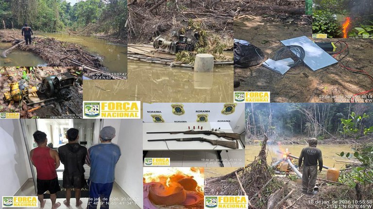 Ações integradas da Força Nacional e da Funai desativaram estruturas de garimpo, inutilizaram equipamentos, apreenderam materiais e realizaram prisões durante patrulhamento na região do Rangel. Foto: Força Nacional